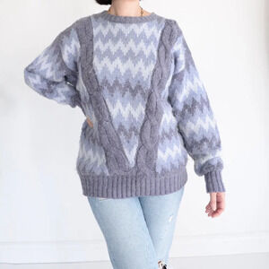 Vintage  White Stag Multi Blues Chevron Print Sweater Size Large